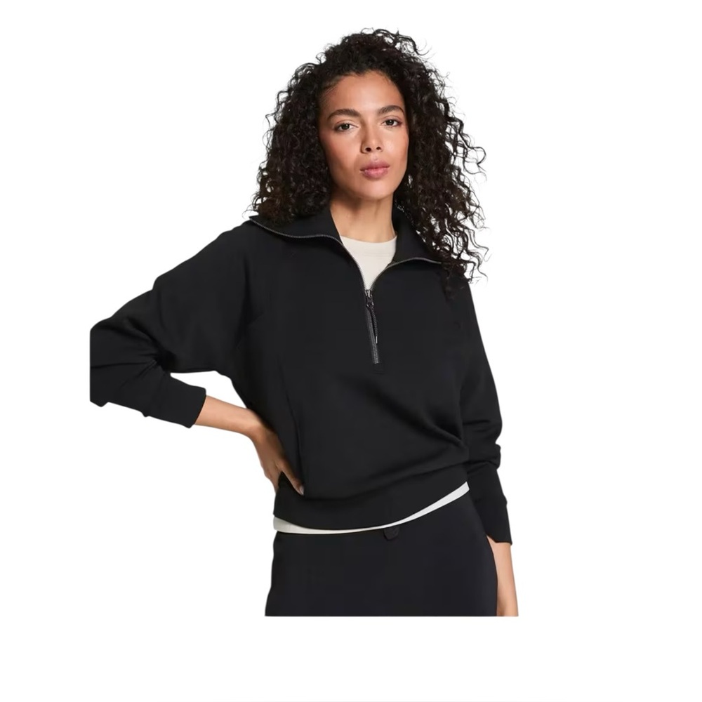Spanx Air Essientials Half Zip Pullover Black Sweatshirt